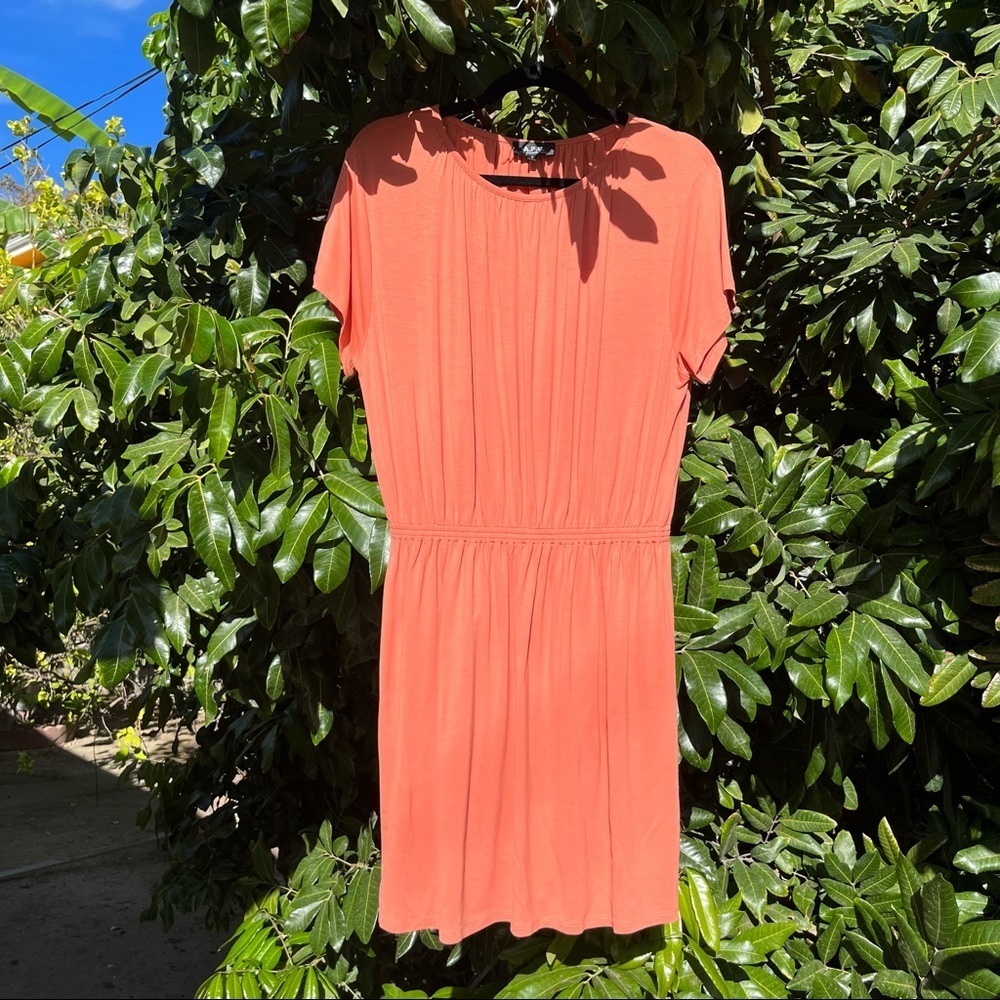 A.P.C. Orange knit short‎ sleeve elastic waist mini dress